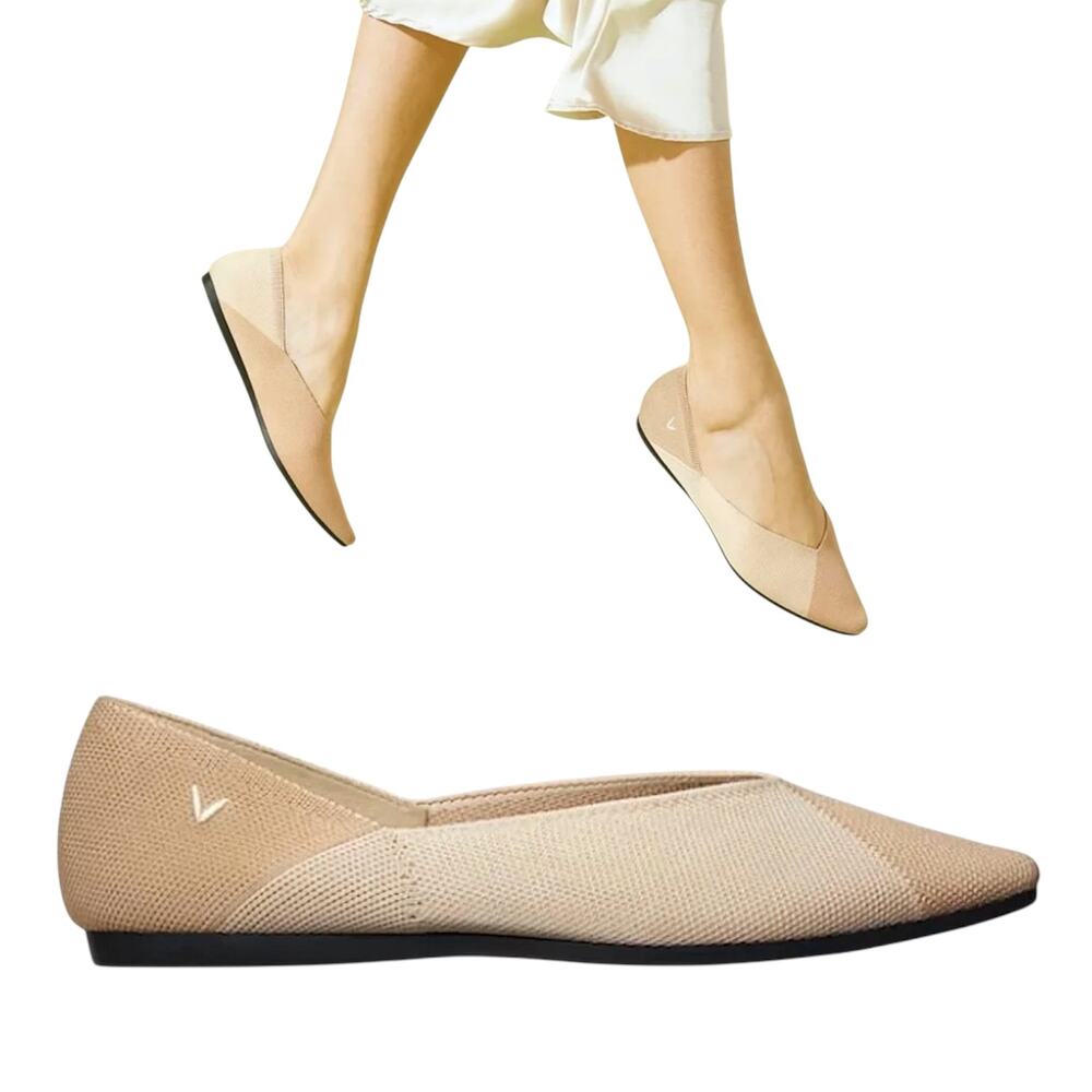 Vivaia NWT 'Valencia' Pointed-Toe V-Cut Flats Wheat Nature Tan, Size 39 EU, 8 US